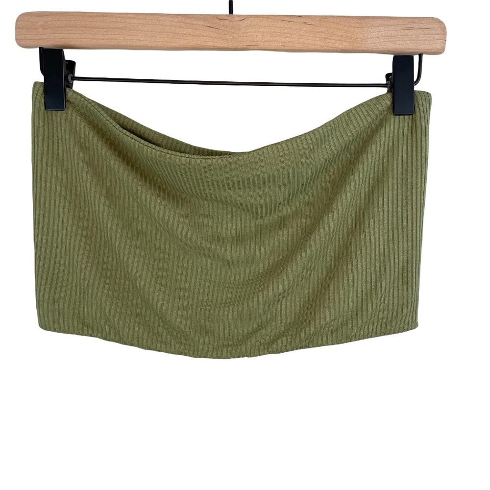 Topshop olive green ribbed lined cropped strapless bandeau tube top 6 or small - Picture 12 of 12